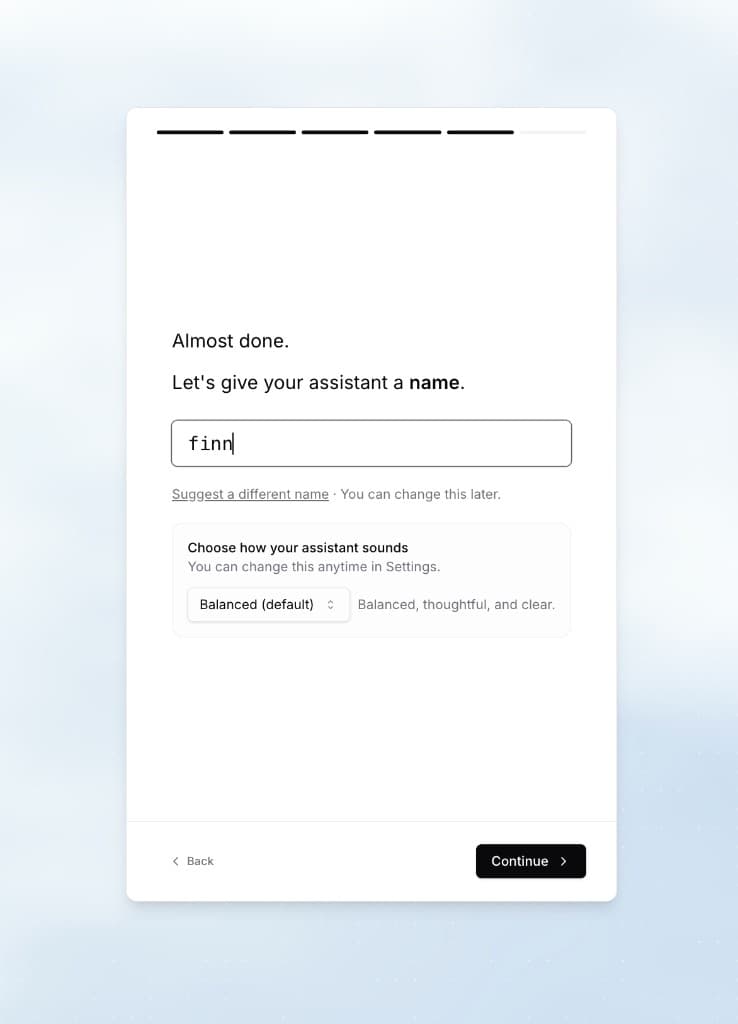 Town onboarding: name your assistant