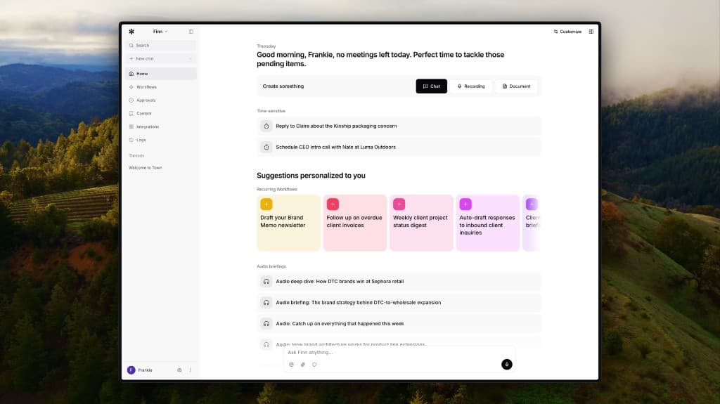 Town home: greeting, time-sensitive items, personalized routine suggestions, and audio briefings