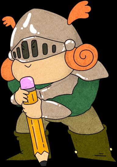 Claus the Townie knight standing with a pencil