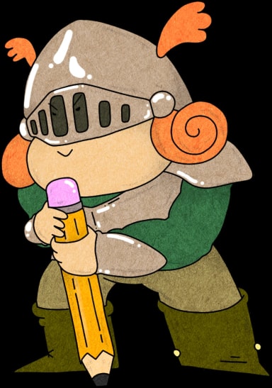 Claus the Townie knight standing with a pencil