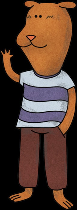Flip the dog Townie waving in a striped shirt