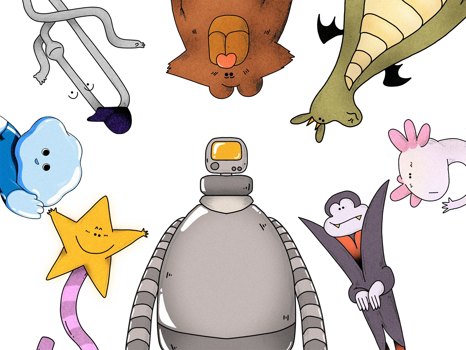 Town characters arranged in a circle around a central white space